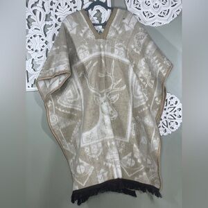 Traditional Mexican Poncho Cobija Deer Tan Warm